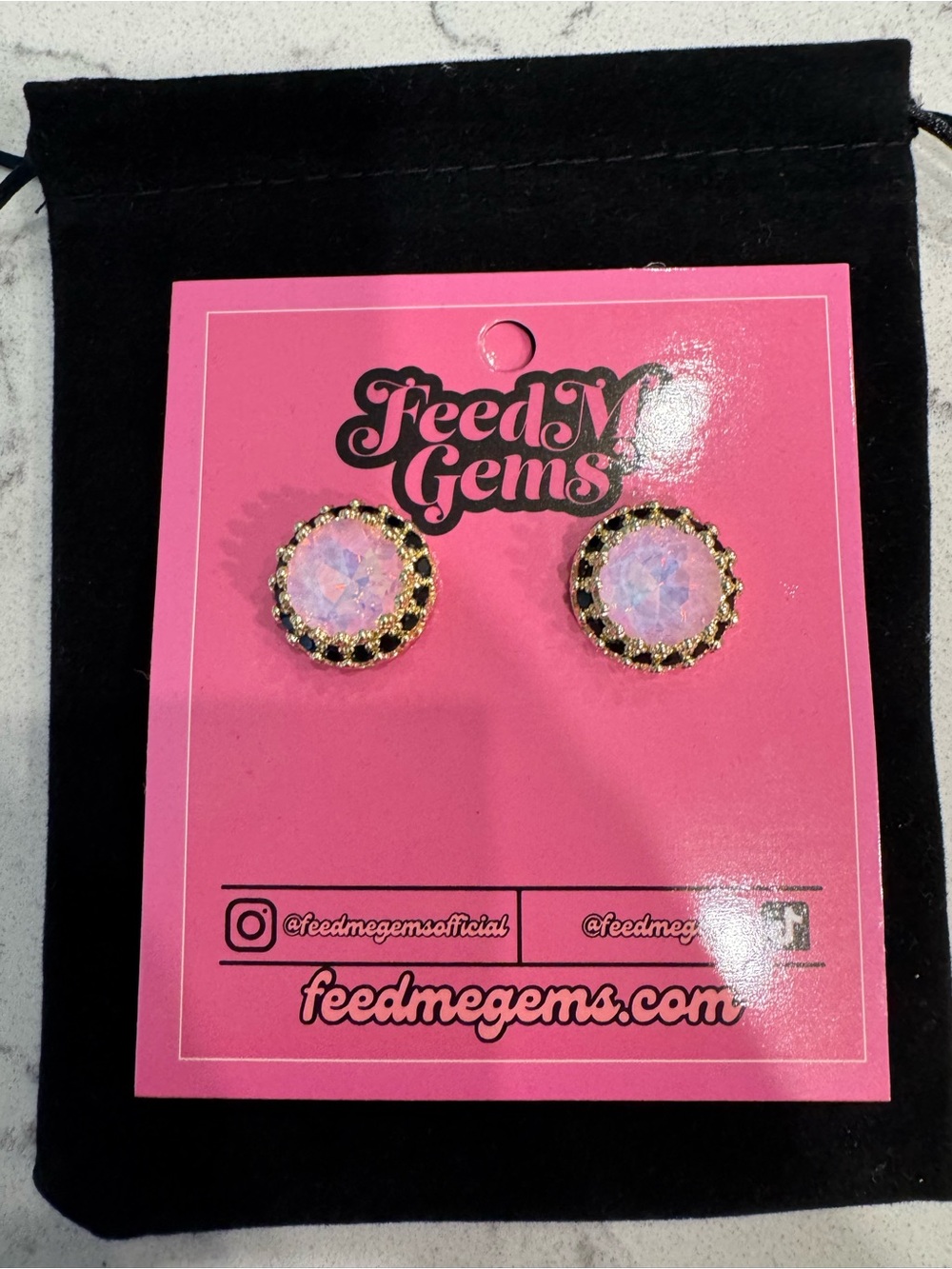 NWT Feed Me Gems Pink and Black Opal Queen Stud Earrings